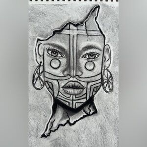 Hand-Drawn Black and White Tribal Face Art Print